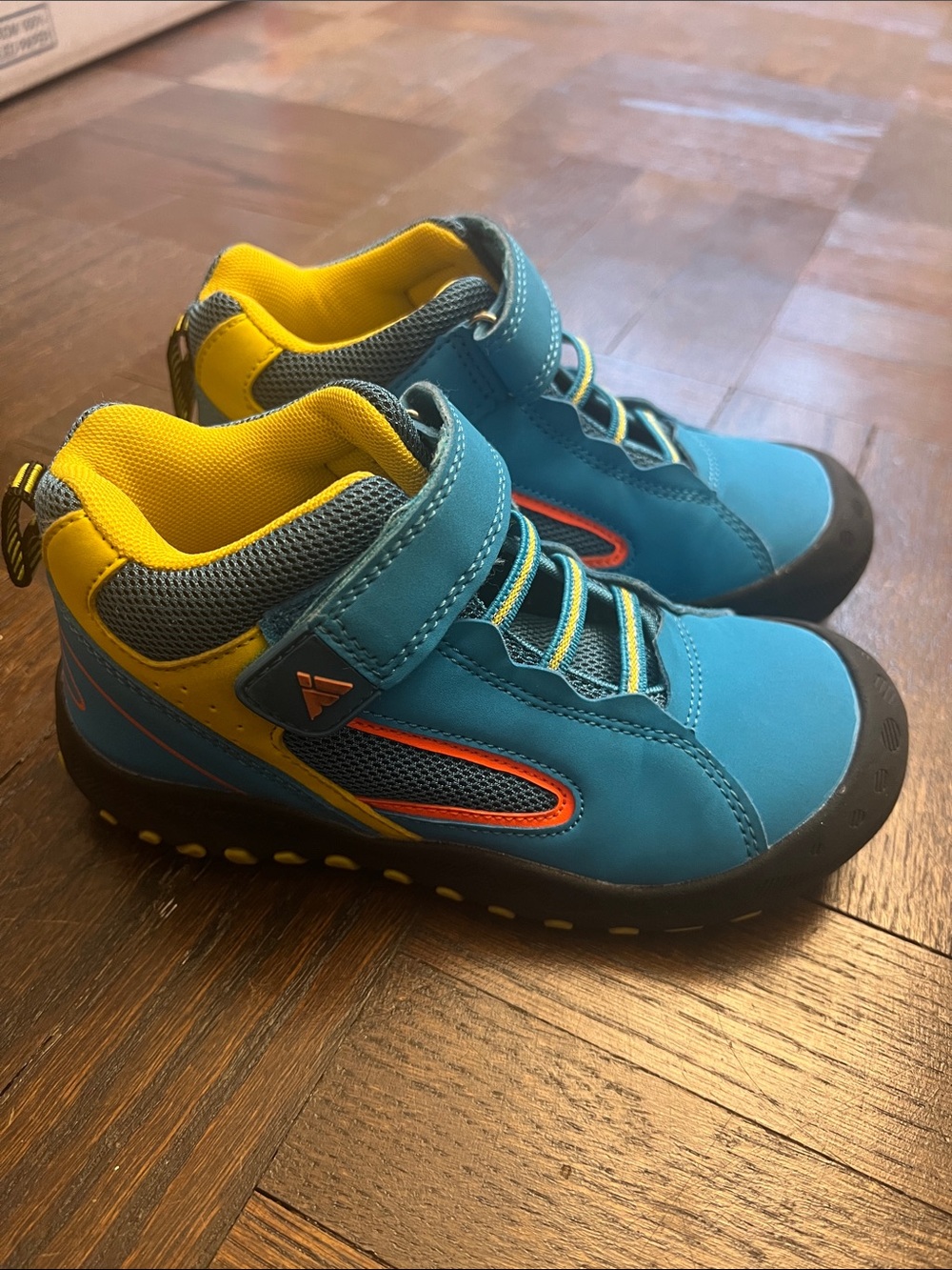 Mishansha Blue and Yellow Kids Trail Sneakers with Orange Accents